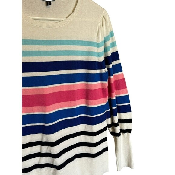 Talbots Sweater Womens Size Large Colorful Rainbow Striped Ribbed Puff Sleeve - Picture 2 of 7